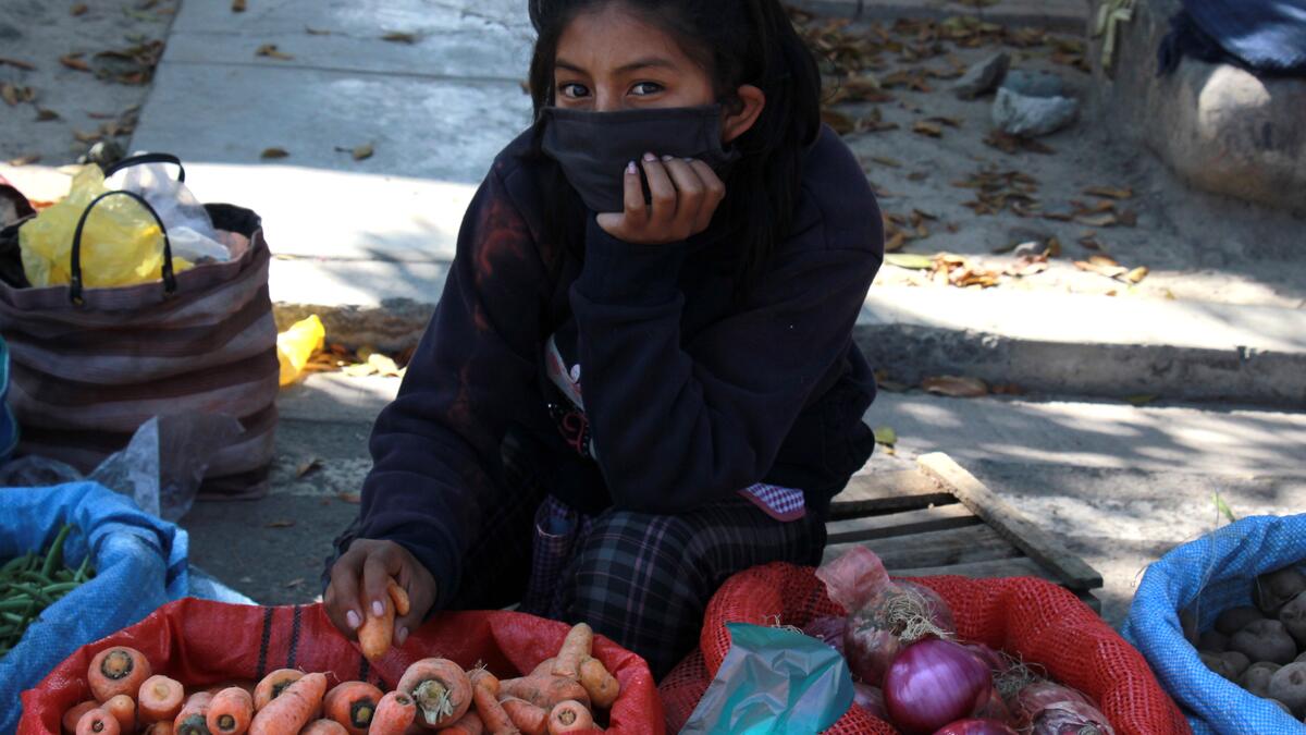 Une jeune fille tente de gagner sa vie sur un marché près de Quillacolo (près de Cochabamba) malgré la quarantaine. | Lizeth Salazar Bustos/AVE