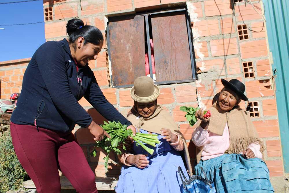 Kundinnen von Dina kommen gerne wegen der Frische und der guten Qualität ihres Bio-Gemüses.